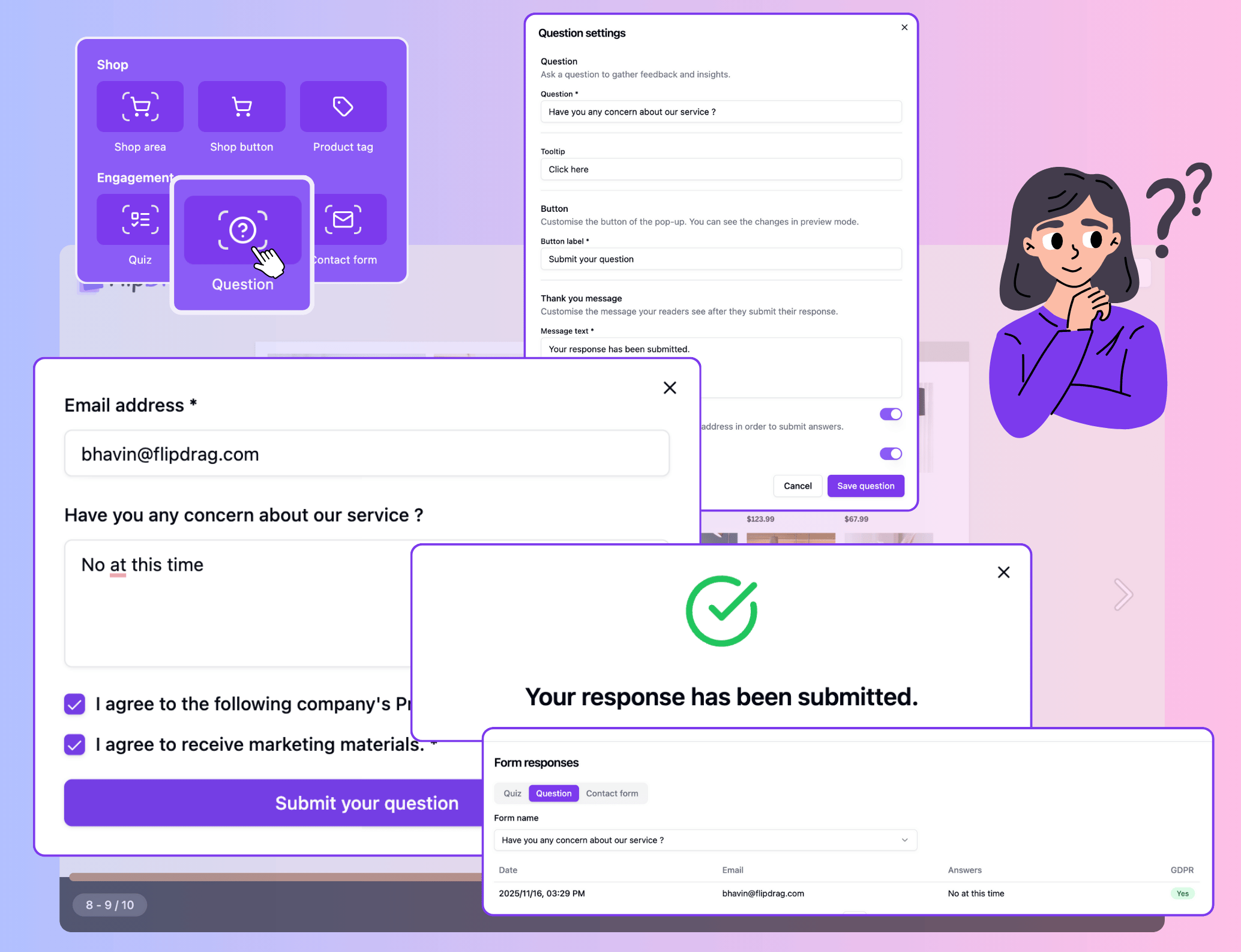 Question Form feature in FlipDrag